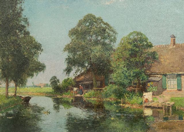 Gerbrand Frederik van Schagen | Farn along a canal, oil on canvas, 65.0 x 89.9 cm, signed l.r. and without frame