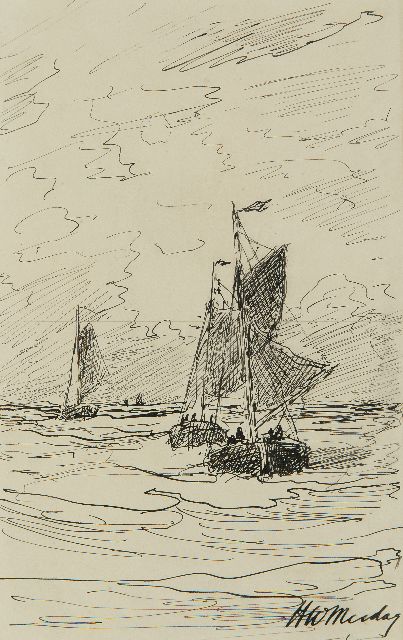 Mesdag H.W.  | Fishing vessels at sea, pen and ink on paper 20.7 x 13.0 cm, signed l.r.