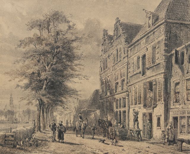 Springer C.  | The Doelenkade in Hoorn, Holland, in summer, charcoal on paper 51.2 x 63.5 cm, signed l.l. and dated 29 nov. '74