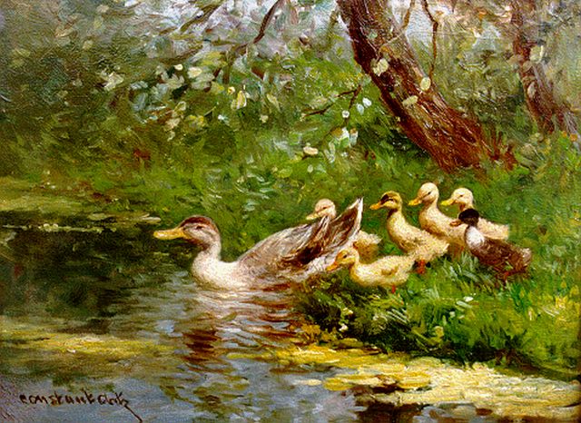 Artz C.D.L.  | Hen and ducklings watering, oil on panel 18.0 x 24.0 cm, signed l.l.