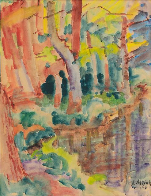 Altink J.  | Forest with a pond, watercolour on paper 61.7 x 46.7 cm, signed l.r. and dated '55