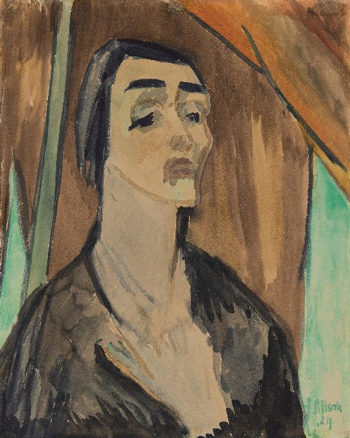 Altink J.  | A portrait of Mrs Georges Duhamel reciting a poem, ink and watercolour on paper 54.6 x 43.3 cm, signed l.r. and dated '24