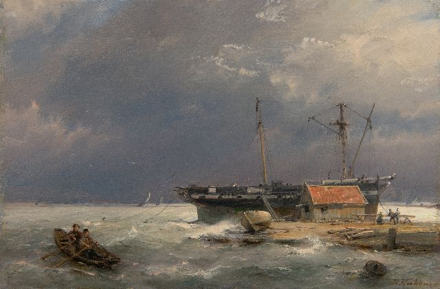 Koekkoek H.  | View on the IJ near Amsterdam, oil on panel 13.5 x 20.4 cm, signed l.r. and dated 1878 on the reverse