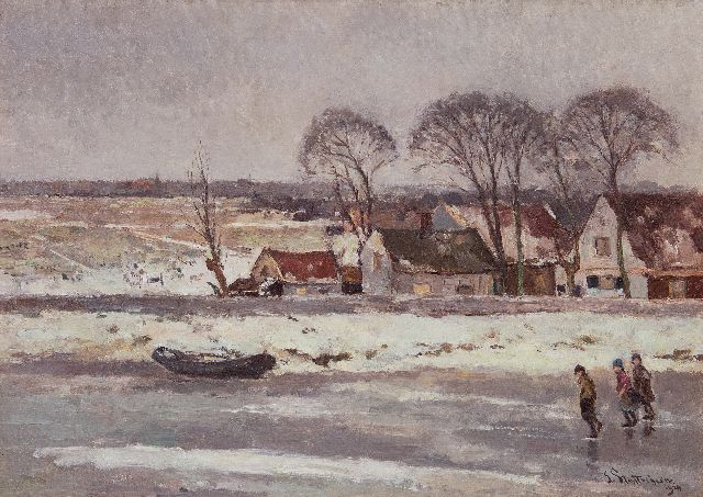 Louis Stutterheim | Kinderen schaatsend op een vaart bij Nieuwkoop, olieverf op doek, 50,5 x 70,7 cm, gesigneerd r.o. en gedateerd 1924