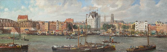 Welther H.  | Panoramic view of Rotterdam with the 'Witte Huis' and the old railway bridge, oil on canvas 40.1 x 125.1 cm, signed l.r.