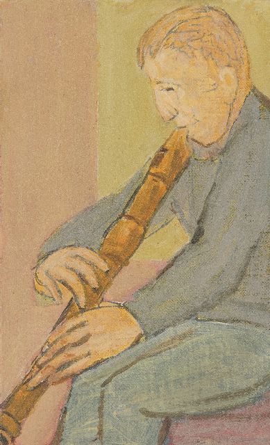 Onbekend   | Fipple flute player, oil on canvas laid down on board 17.9 x 11.0 cm