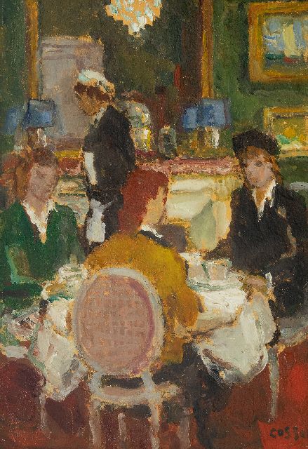 Marcel Cosson | In the restaurant, oil on painter's board, 34.8 x 24.1 cm, signed l.r.