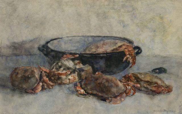 Herman Bogman jr. | Still life with crabs, watercolour on paper, 47.2 x 75.2 cm, signed l.r.