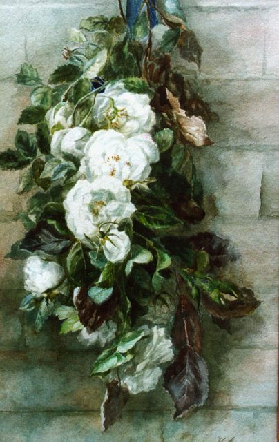 Landré-van der Kellen H.W.  | A swag of roses, watercolour on paper 52.0 x 33.0 cm, signed l.r.