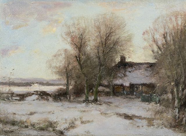 Louis Apol | Farmhouse in a snowy landscape, oil on canvas, 34.3 x 46.2 cm, signed l.l.