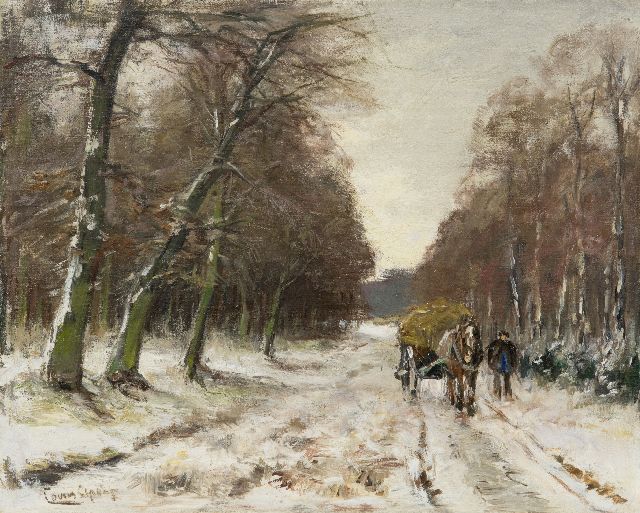 Apol L.F.H.  | Man with hay cart in a snowy forest, oil on canvas 32.6 x 40.5 cm, signed l.l.