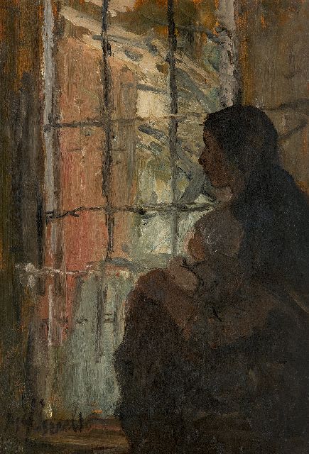 Israëls J.  | Mother and child at the window, oil on panel 38.6 x 27.1 cm, signed l.l.