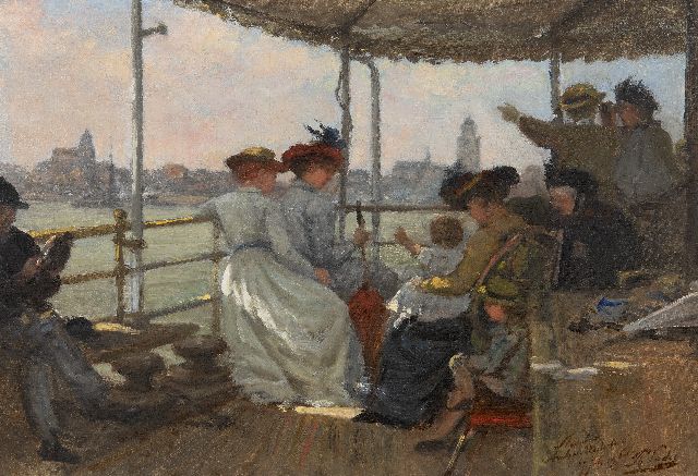 Philip Sadée | Daytrip on the steamship from Arnhem to the Westerbouwing, oil on canvas laid down on panel, 34.6 x 50.0 cm, signed l.r. and dated 27 juli 1900