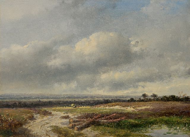 Andreas Schelfhout | Panoramic landscape under a Dutch sky, oil on panel, 17.8 x 24.0 cm, signed l.l.