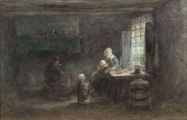 Israëls J.  | The young family, pastel and watercolour on paper 35.3 x 53.5 cm, signed l.l.