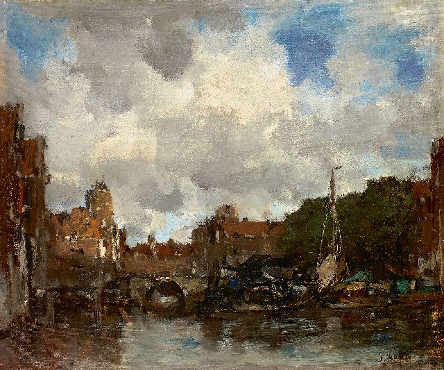 Maris J.H.  | A Dutch harbour town (Dordrecht), oil on canvas 41.5 x 49.0 cm, signed l.r. and to be dated ca. 1890