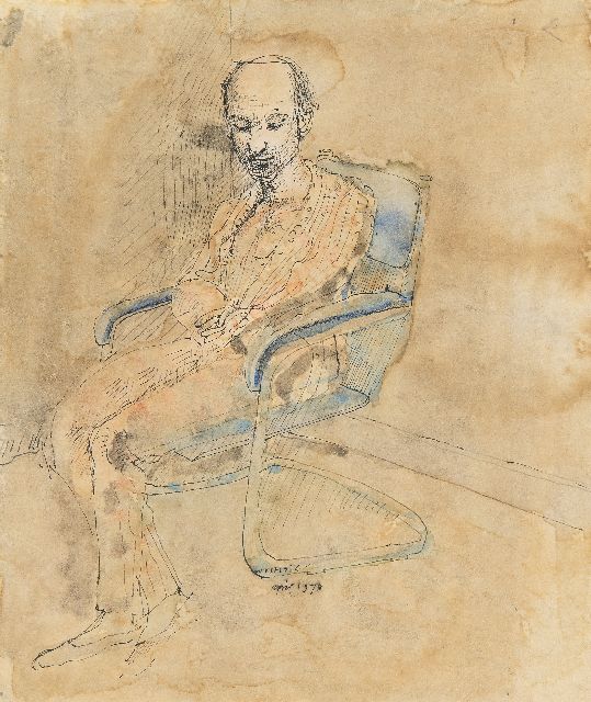 Westerik J.  | Poet in steel chair, pen, ink and watercolour on paper 20.0 x 15.0 cm, signed l.c. and dated april 1973