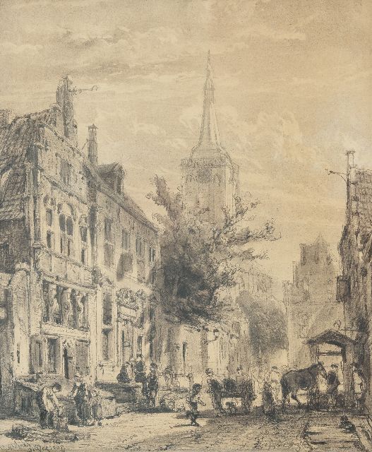 Springer C.  | View of the Nieuwstraat in Hasselt, Overijssel, charcoal on paper 61.1 x 51.0 cm, signed l.r. and dated Hasselt April 1863
