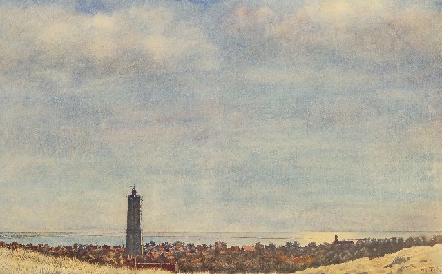 Nijland D.H.  | A view of the Brandaris, Terschelling, watercolour on paper 57.4 x 92.6 cm, signed l.r. with initials and dated '49