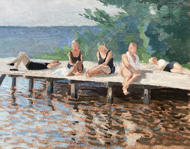 Smorenberg D.  | Sunbathers on the Loosdrechtse Plassen, oil on canvas 38.5 x 48.8 cm, signed l.r.