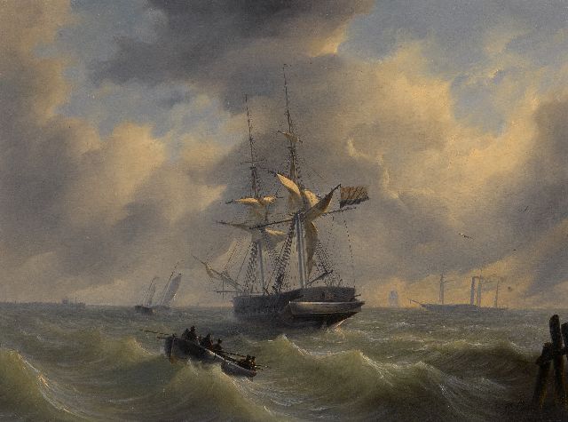 Schiedges P.P.  | Sailing ships on a choppy sea, oil on panel 38.7 x 51.8 cm, signed l.r. and dated 1835