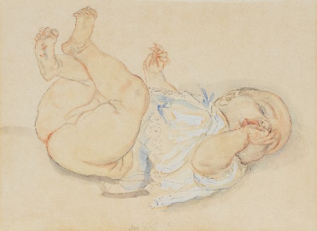 Jan Sluijters | Baby, sucking on a thumb, pencil, coloured pencil, watercolour and gouache on paper, 34.3 x 46.3 cm, signed l.c.