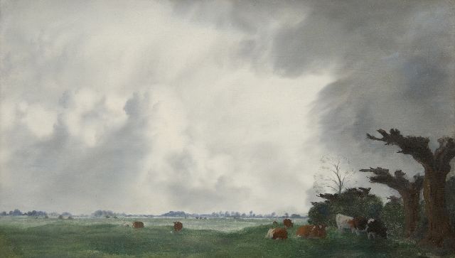 Voerman sr. J.  | Cows in a meadow on the IJssel, oil on panel 30.9 x 52.0 cm, signed l.r.
