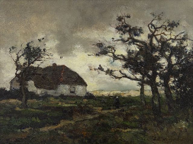 Jan Hendrik Weissenbruch | Landscape with farmhouse near Dekkersduin, The Hague, oil on paper laid down on panel, 23.2 x 31.1 cm, signed l.r.