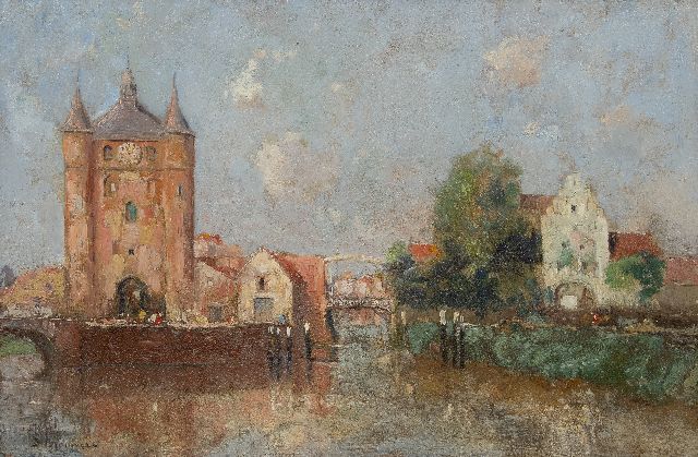 J. Brouwers | Zonovergoten stad aan het water, olieverf op paneel, 49,0 x 73,0 cm, gesigneerd l.o.