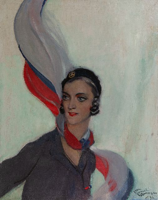 Domergue J.G.  | Jonge vrouw met gekleurde sjaal, olieverf op doek 82,5 x 65,0 cm, gesigneerd r.o. en gedateerd '32