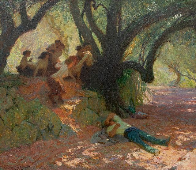 Octave Denis Victor Guilonnet | Rêve à l'ombre des noyers, Provence (La rencontre de l'Homme), olieverf op doek, 77,4 x 86,0 cm, gesigneerd l.o.