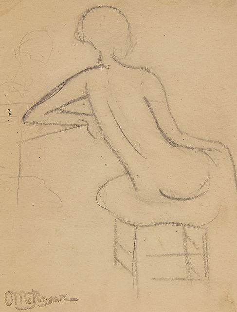 Jean Metzinger | Etude d'une femme nue assise; verso: Figuurstudies, potlood op papier, 15,5 x 11,0 cm, gesigneerd l.o. en verso met kunstenaarsstempel