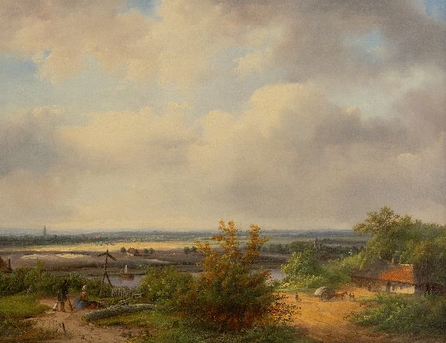 Velzen J.P. van | Panoramisch rivierlandschap, olieverf op doek 37,0 x 47,0 cm, gesigneerd l.o.