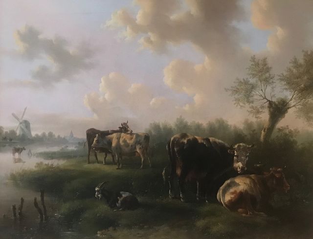 Albertus Verhoesen | Rustend vee bij een rivier, olieverf op doek, 62,2 x 80,0 cm, gesigneerd m.o. en gedateerd 1849