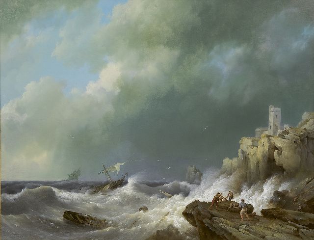 Hermanus Koekkoek | Shipwreck near a rocky coast, oil on panel, 42.5 x 55.5 cm, signed l.r. and dated 1834