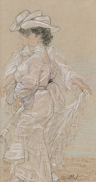 Vaarzon Morel W.F.A.I.  | Two ladies at the beach, pencil and pastel on paper 31.6 x 17.8 cm, signed l.r. with monogram