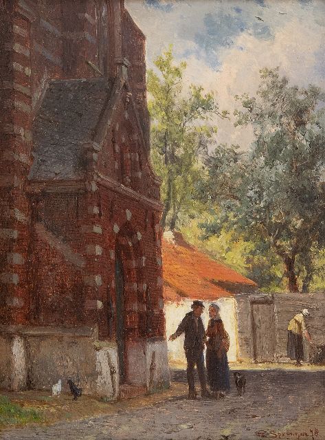 Springer C.  | A town view with the portal of the Kleine Kerk in Edam, oil on panel 16.2 x 12.0 cm, signed l.r. and dated '78