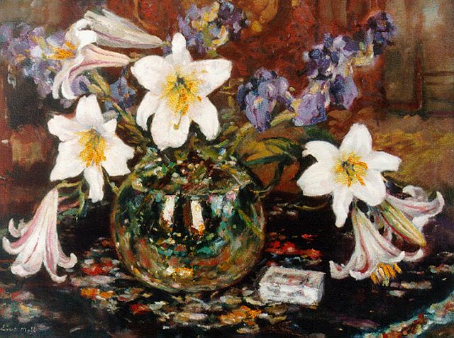 Moll E.  | Still life with lilies, oil on canvas 60.0 x 80.1 cm, signed l.l.