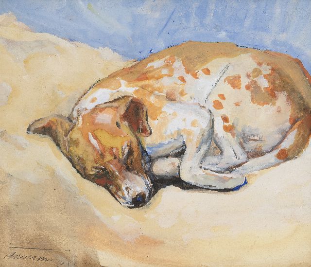 Haverman H.J.  | Sleeping dog, watercolour and gouache on paper 15.7 x 18.4 cm, signed l.l. with studio stamp