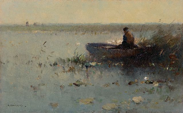 Aris Knikker | Fisherman in a boat in the reeds, oil on panel, 22.0 x 35.0 cm, signed l.l. and without frame