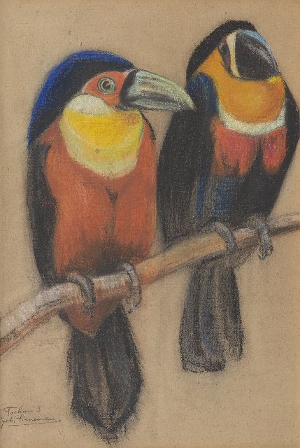 Pieneman J.H.  | Two toucans, pastel on paper 36.7 x 25.0 cm, signed l.l.