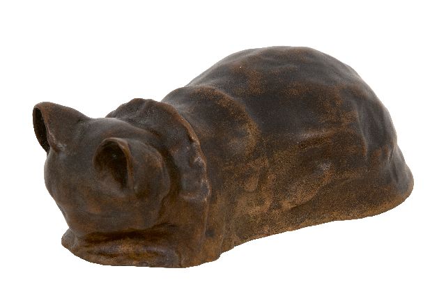Zink Everett E.  | Purring cat, bronze 9.0 x 20.0 cm, signed on the underside and dated 1937