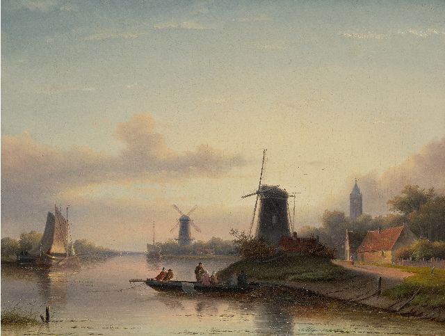 Jacob Jan Coenraad Spohler | River landscape in summer with a ferry, oil on canvas, 43.8 x 58.0 cm, signed l.r. and 1857
