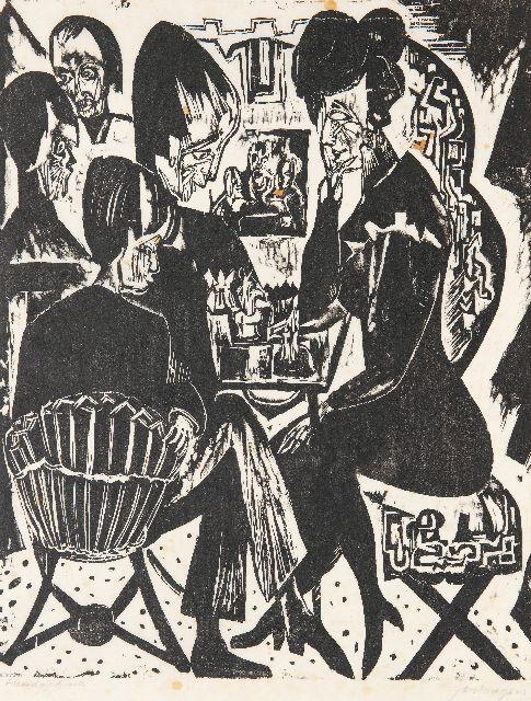 Jan Wiegers | Chess players, woodcut on Japanese paper, 61.5 x 49.8 cm, signed l.r. (in pencil) and executed ca. 1920