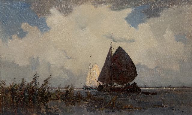 Leurs H.J.  | tjalks sailing under Dutch skies, oil on canvas 60.0 x 100.0 cm, signed l.r. and without frame