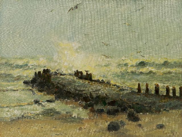 Evert Moll | A breakwater in a storm, oil on canvas, 39.0 x 51.4 cm, signed l.r. and without frame