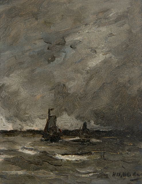 Mesdag H.W.  | Fishing ships in a storm, oil on panel 19.0 x 15.0 cm, signed l.r.