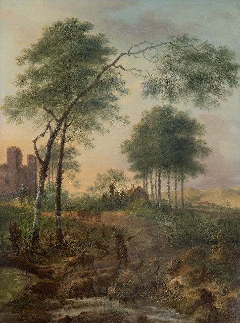 Gerard van Nijmegen | Herder met schapen bij een beek, olieverf op paneel, 46,2 x 34,5 cm, gesigneerd l.o. en gedateerd 1785