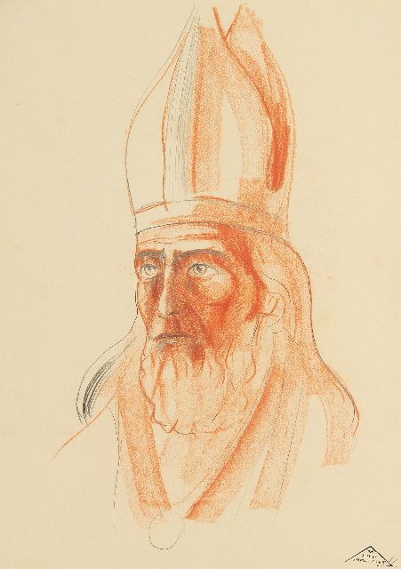 Schelfhout L.  | Portrait of a saint wearing a mitre, pencil and chalk on paper 34.0 x 20.0 cm