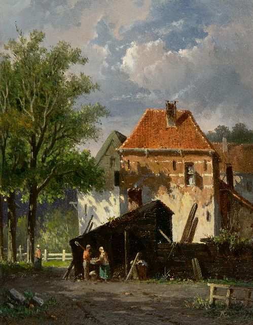 Adrianus Eversen | A sunny town scene (possibly Harderwijk), oil on panel, 19.2 x 15.2 cm, signed l.r. with monogram